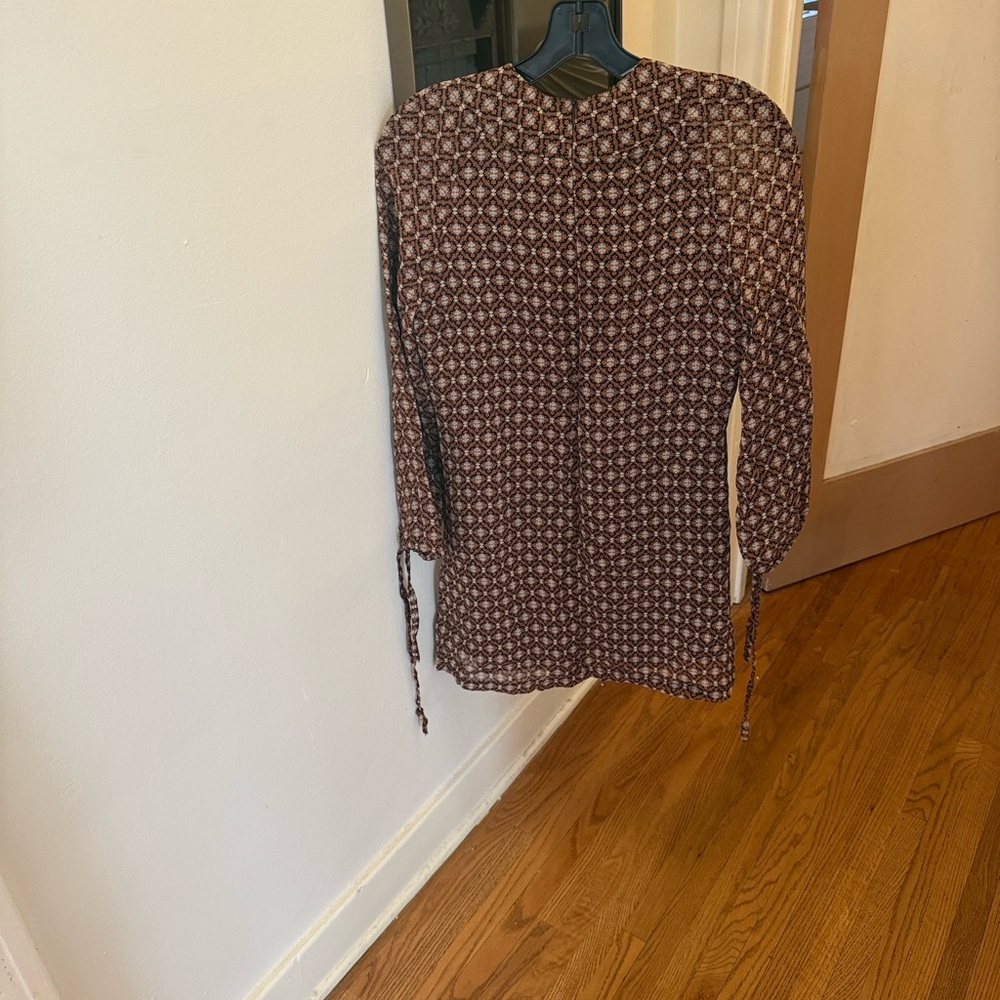 Vintage Franny brown patterned Long-Sleeve Shift Dress - Picture 3 of 3